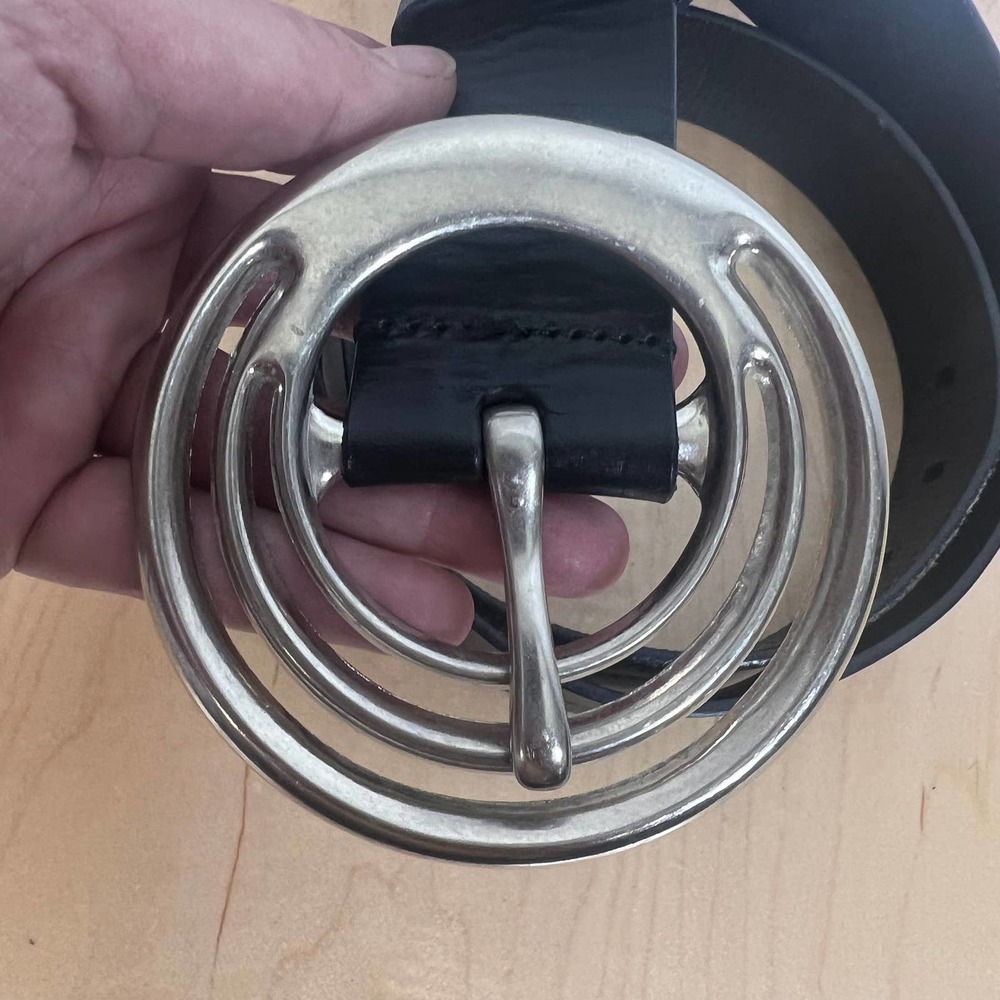Silpada Black Leather Belt with Silver Circular Buckle - Picture 3 of 5
